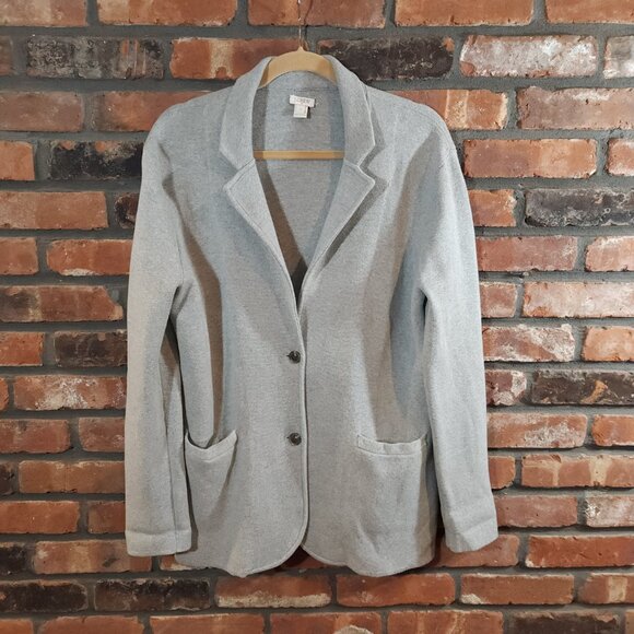 J. Crew Gray 2-Button Sweater-Blazer Classic Preppy Academia Workwear Women's L - Picture 4 of 8
